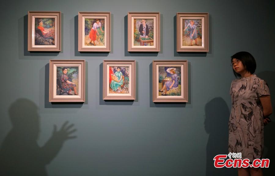 Joyce Hei-ting Wong, assistant curator, talks about the Song of Spring: Pan Yu-Lin in Paris exhibition at the Chantal Miller Gallery, Asia Society Hong Kong Center, Sept. 11, 2018. Born of humble origins, Pan (1895- 1977) became one of the first Chinese students to study fine arts in France. With over sixty works of portraiture, nude, landscape, dance figure painting, and sculpture, this exhibition explores Pan’s second period in Paris, highlighting her artistic range and distinguished style that combines eastern and western sensibilities, according to the organizer. (Photo: China News Service/Zhang Wei)