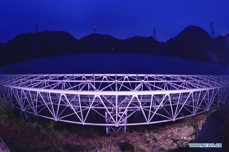 Photo taken on Sept. 11, 2018 shows China\'s Five-hundred-meter Aperture Spherical Radio Telescope (FAST) in southwest China\'s Guizhou Province. FAST has discovered 44 new pulsars so far. (Xinhua/Ou Dongqu)