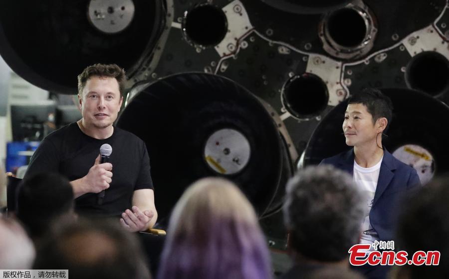 SpaceX founder and chief executive Elon Musk speaks after announcing Japanese billionaire Yusaku Maezawa as the first private passenger on a trip around the moon, Sept. 17, 2018, in Hawthorne, Calif. SpaceX named its first private passenger as Japanese businessman Yusaku Maezawa, the founder and chief executive of online fashion retailer Zozo. (Photo/Agencies)