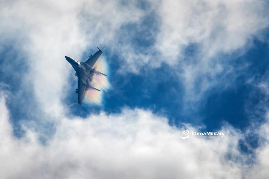 A J-11B fighter jet attached to an aviation brigade of the air force with the PLA Northern Theater Command dives from the sky to attack mock ground targets during a recent round-the-clock flight training exercise. (Photo/eng.chinamil.com.cn)