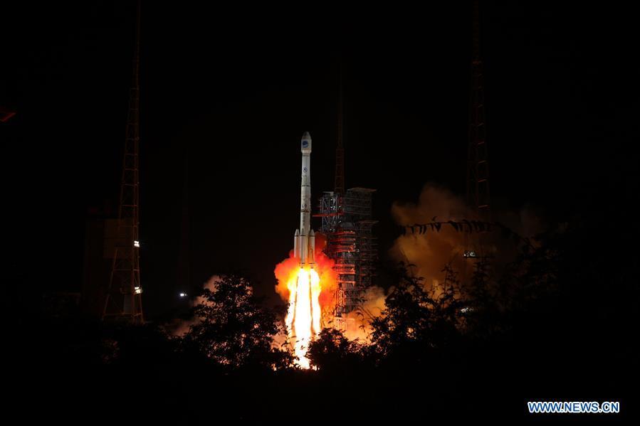 China sends twin BeiDou-3 navigation satellites into space on a single carrier rocket from Xichang Satellite Launch Center in Xichang, southwest China\'s Sichuan Province, Sept. 19, 2018. (Xinhua/Liang Keyan)