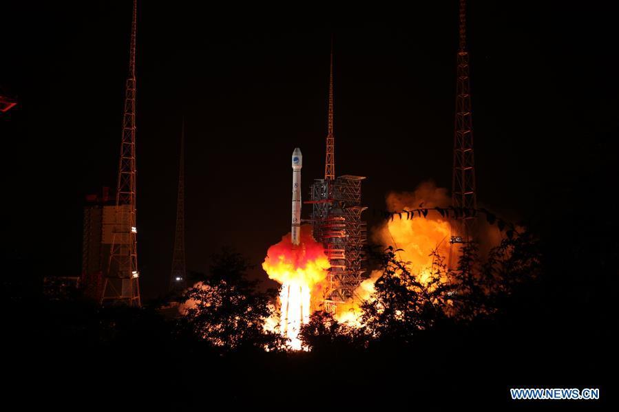 China sends twin BeiDou-3 navigation satellites into space on a single carrier rocket from Xichang Satellite Launch Center in Xichang, southwest China\'s Sichuan Province, Sept. 19, 2018. (Xinhua/Liang Keyan)