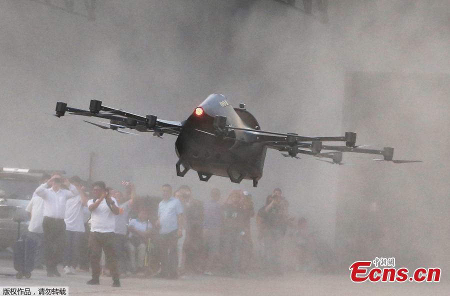 Filipino inventor Kyxz Mendiola tests his flying car during its launch in the province of Batangas, Philippines, September 23, 2018. Former dancer and camera operator Kyxz Mendiola flew and hovered for a few minutes in a single-passenger contraption powered by the “multicopter” technology commonly used in small unmanned drones. (Photo/Agencies)