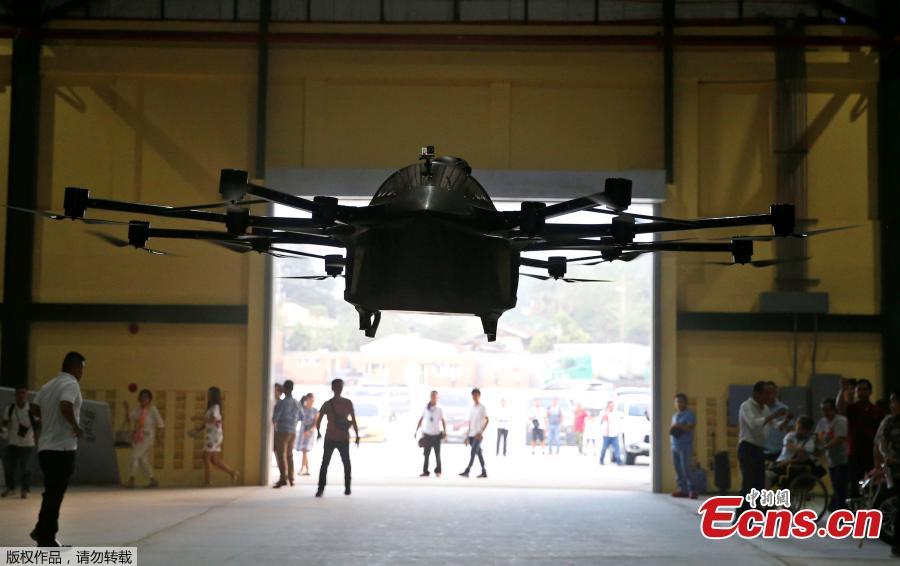 Filipino inventor Kyxz Mendiola tests his flying car during its launch in the province of Batangas, Philippines, September 23, 2018. Former dancer and camera operator Kyxz Mendiola flew and hovered for a few minutes in a single-passenger contraption powered by the “multicopter” technology commonly used in small unmanned drones. (Photo/Agencies)