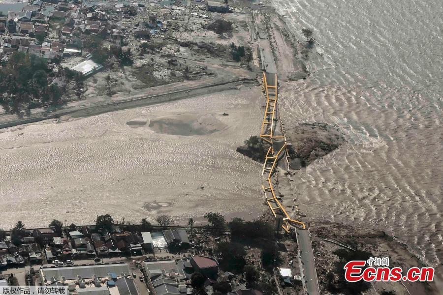 An aerial view shows bridge damaged by an earthquake and tsunami in Palu, Central Sulawesi, Indonesia September 29, 2018. (Photo/Agencies)