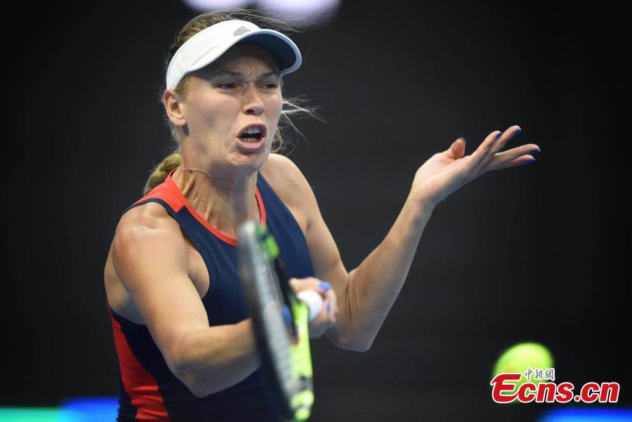 Caroline Wozniacki of Denmark in action against Anastasija Sevastova of Latvia at the final of women’s singles during the China Open in National Tennis Center, Beijing, China, October 7, 2018. (Photo: China News Service/Li Peirun)