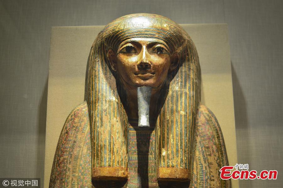 This photo taken on Oct. 7, 2018 shows cultural relics of Ancient Egypt displayed at a museum in Zhejiang.  (Photo: VCG/Yin Fujun)