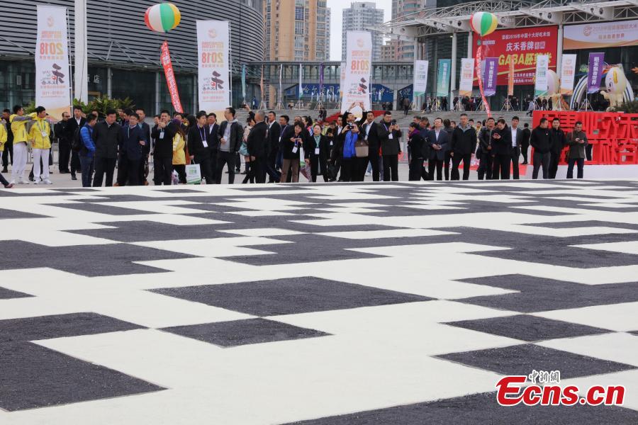 A QR code made by Donghe Agricultural Group using white and black rice has set a new Guinness World Record in Harbin, Northeast China’s Heilongjiang Province, Oct. 10, 2018. The image, 30 meters on each side, used five tons of black rice and five tons of white rice, making it the world\'s largest QR code made from grains. (Photo: China News Service/Yu Kun)