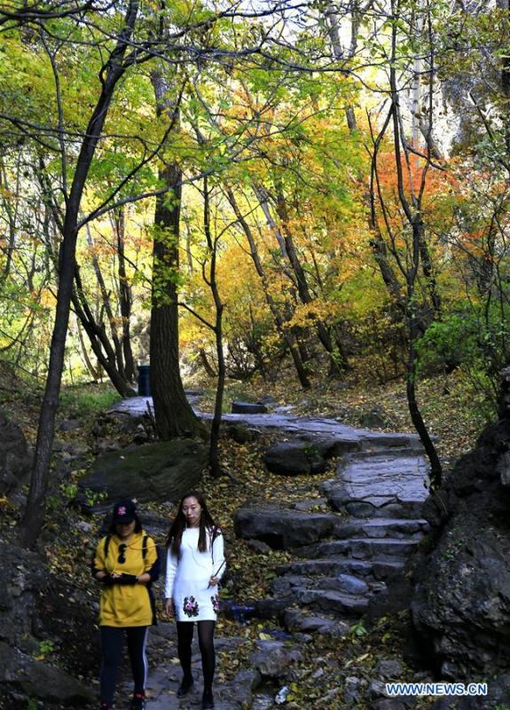 Tourists visit the Yudushan scenic area in Yanqing District of Beijing, capital of China, Oct. 10, 2018. (Xinhua/Li Xin)