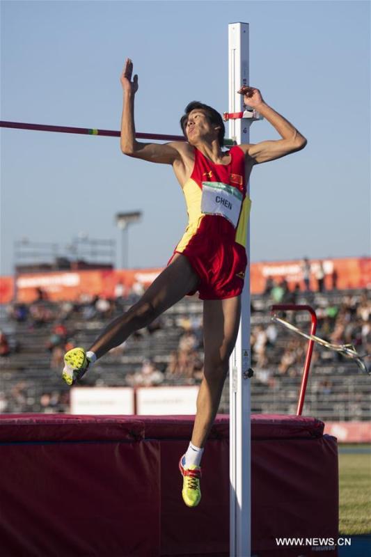 Chen Long of China competes during the men\'s high jump of athletics event at the 2018 Summer Youth Olympic Games in Buenos Aires, Argentina, on October 14, 2018. Chen won the gold medal. (Xinhua/Li Ming)
