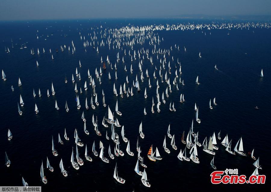 Sailboats gather during the Barcolana regatta in front of the Trieste harbour, Italy, Oct. 14, 2018. The annual Barcolana regatta, one of the largest sailing races in the world, takes place on the second Sunday in October and began in 1969. (Photo/Agencies)