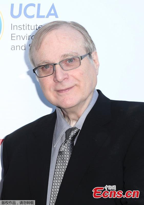 Paul Allen at the UCLA Institute of the Environment and Sustainability annual gala celebrating Innovators for a Healthy Planet at private resident in California on March 13, 2017. Microsoft Corp co-founder Paul Allen, the man who persuaded school-friend Bill Gates to drop out of Harvard to start what became the world’s biggest software company, died on Monday at the age of 65, his family said. (Photo/Agencies)