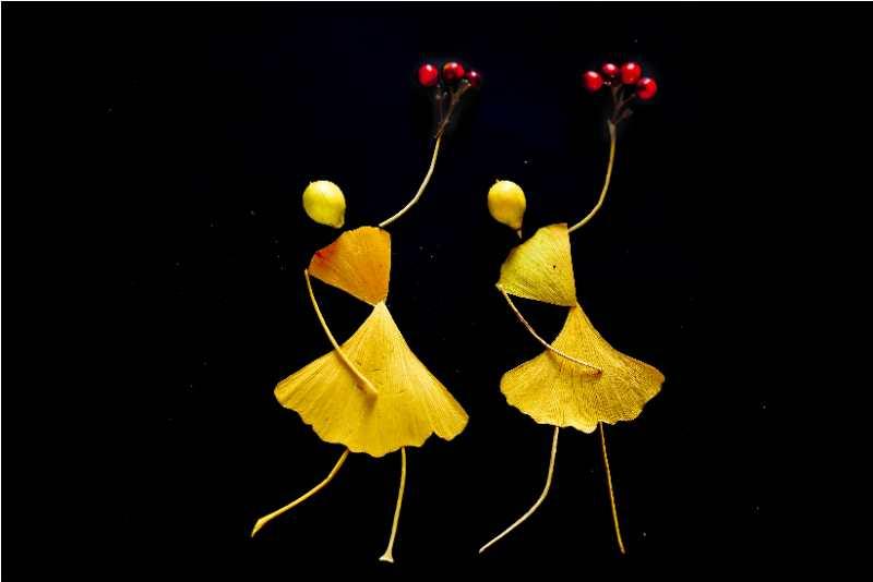 Zhao Shujie of Luohe city in Central China\'s Henan Province likes to pick up fallen leaves and use them to make pictures of vivid dancers. (Photo by Zhao Shujie/chinadaily.com.cn)
When winter approaches, leaves fall, and those leaves can be used, with some fruits and flowers, to create pictures of dancers.
Zhao Shujie, 56, said he very much enjoys the process of piecing the leaves together to create elegant forms, inspiring his imagination and creativity.
\
