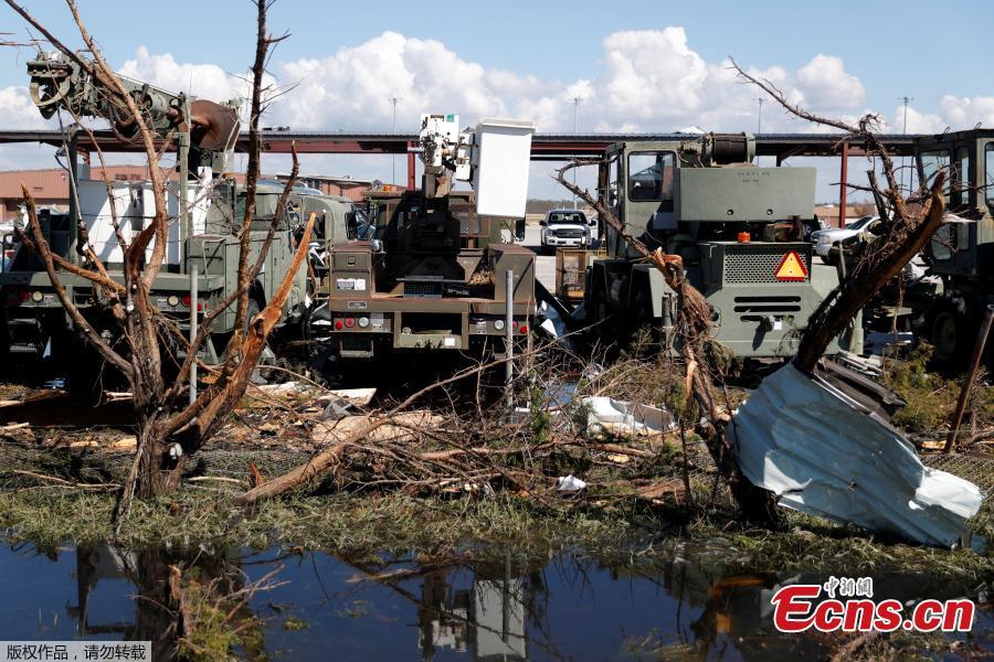 Damage caused by Hurricane Michael is seen on Tyndall Air Force Base, Florida, U.S., Oct. 16, 2018. Tyndall Air Force Base suffered catastrophic damage when Hurricane Michael tore through the Florida Panhandle, ripping roofs off airplane hangars, tossing vehicles around a parking lot and leaving a fighter jet that had been on display flipped over on the ground. (Photo/Agencies)