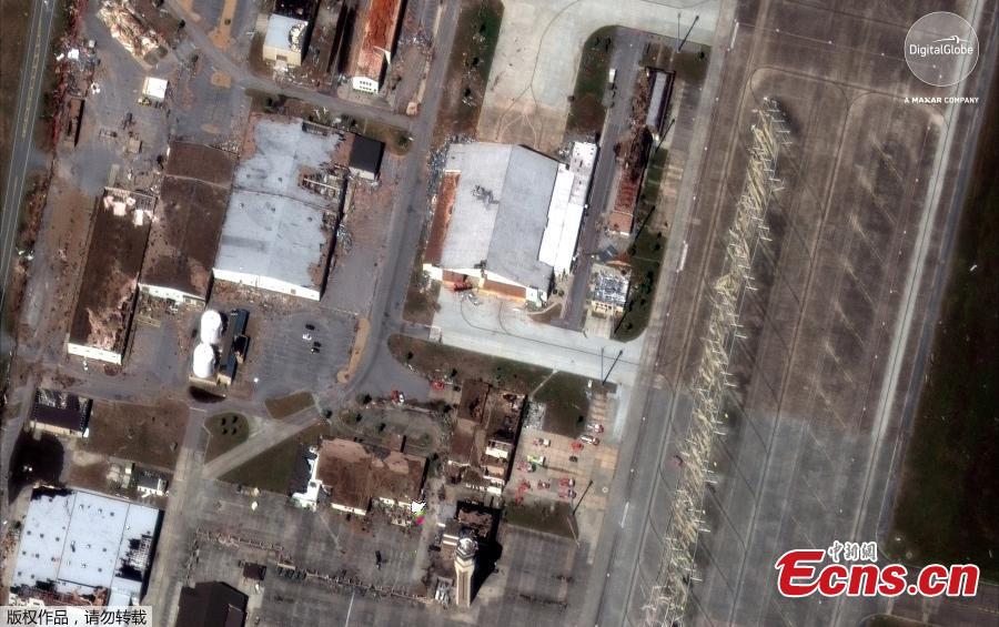 Damage caused by Hurricane Michael is seen on Tyndall Air Force Base, Florida, U.S., Oct. 16, 2018. Tyndall Air Force Base suffered catastrophic damage when Hurricane Michael tore through the Florida Panhandle, ripping roofs off airplane hangars, tossing vehicles around a parking lot and leaving a fighter jet that had been on display flipped over on the ground. (Photo/Agencies)