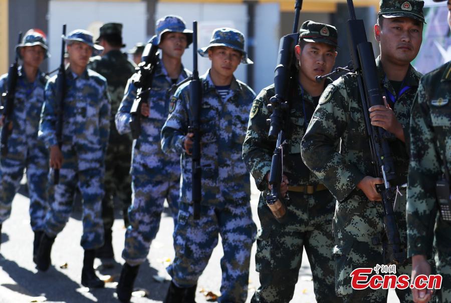 An international sniping competition opens on the outskirts of Beijing on October 18, 2018. Hosted by Chinese armed police forces, the competition invited contestants from member states of the Shanghai Cooperation Organization (SCO) and countries along the Belt and Road. The competition consists of 12 major events including close-range sniping, hostage rescue and comprehensive combat. This is the second such competition hosted by Chinese armed police forces. The first was held in 2016. (Photo: China News Service/ Song Jihe)