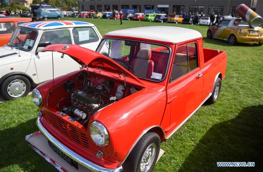 Photo taken on Oct. 20, 2018 shows a BMW MINI Cooper vehicle displayed by its owner in Wellington, New Zealand. More than 120 BMW MINI Cooper vehicles are displayed during the 24th Mini Nationals Show and Shine. (Xinhua/Guo Lei)