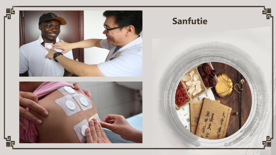 Sanfutie therapy is a popular counter-season TCM treatment, which involves putting plasters made with traditional Chinese herbal medicine on various acupuncture points on the body in summer. The method is based on the concept of treating cold-weather-related illnesses, such as arthritis and asthma, during summer. \