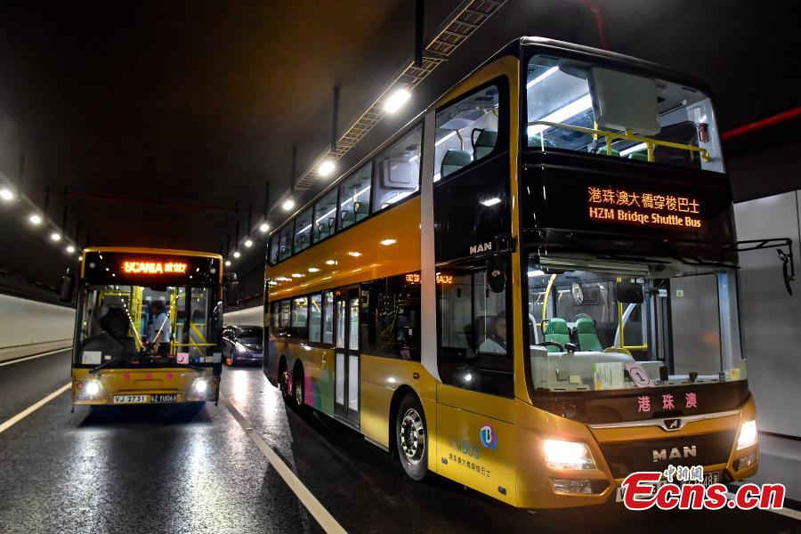 The shuttle bus of the Hong Kong-Zhuhai-Macao Bridge. (Photo: China News Service/Chen Jimin)