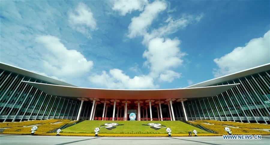 Photo taken on Nov. 4, 2018 shows the National Exhibition and Convention Center (Shanghai), the main venue to hold the upcoming first China International Import Expo (CIIE), in Shanghai, east China. The CIIE is scheduled to be held from Nov. 5 to 10 in Shanghai. (Xinhua/Chen Jianli)(wsw)