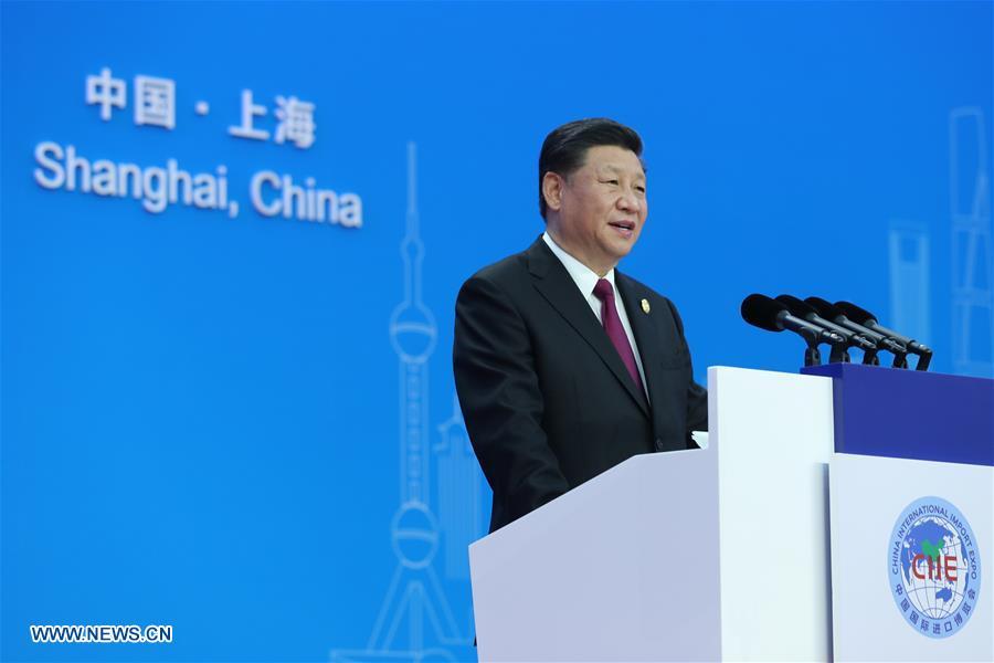 Chinese President Xi Jinping delivers a keynote speech at the opening ceremony of the first China International Import Expo in Shanghai, east China, Nov. 5, 2018.(Xinhua/Xie Huanchi)