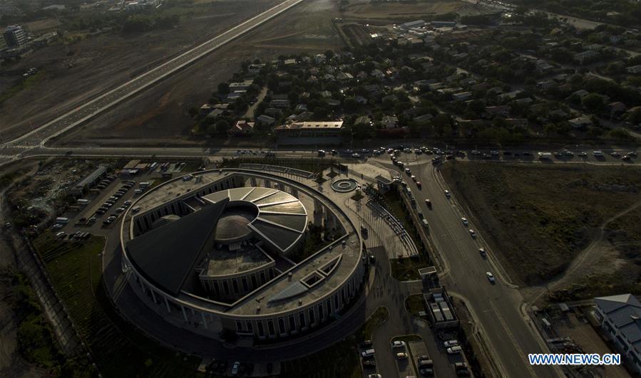 Photo taken on Nov. 10, 2018 shows the aerial view of the International Convention Center in Port Moresby, Papua New Guinea. The Asia-Pacific Economic Cooperation (APEC) meetings will run from Nov. 12 to 18 in Port Moresby, Papua New Guinea. (Xinhua/Bai Xuefei)