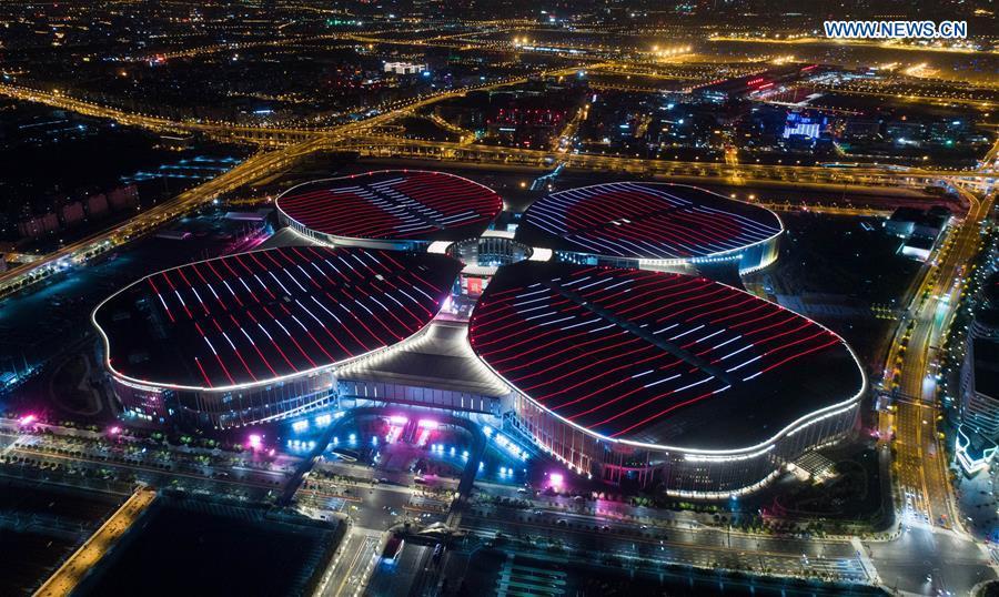 Photo taken on Oct. 21, 2018 shows the National Exhibition and Convention Center (Shanghai), the main venue of the First China International Import Expo (CIIE) in Shanghai, east China. (Xinhua/Ding Ting)