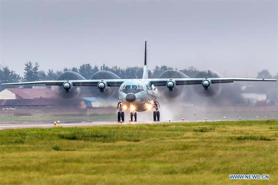 A PLA airforce Y-9 transport aircraft is seen during a training module in preparation for the International Army Games on July 9, 2018. The Chinese Air Force announced a roadmap for building a stronger modern air force in three steps. The building of a stronger modern air force is in line with the overall goal of building national defense and the armed forces, Lieutenant General Xu Anxiang, deputy commander of Chinese Air Force, said at a press conference on celebrating the 69th anniversary of the establishment of Chinese Air Force held in Zhuhai, south China\'s Guangdong Province, Nov. 11, 2018. (Xinhua/Yang Pan)