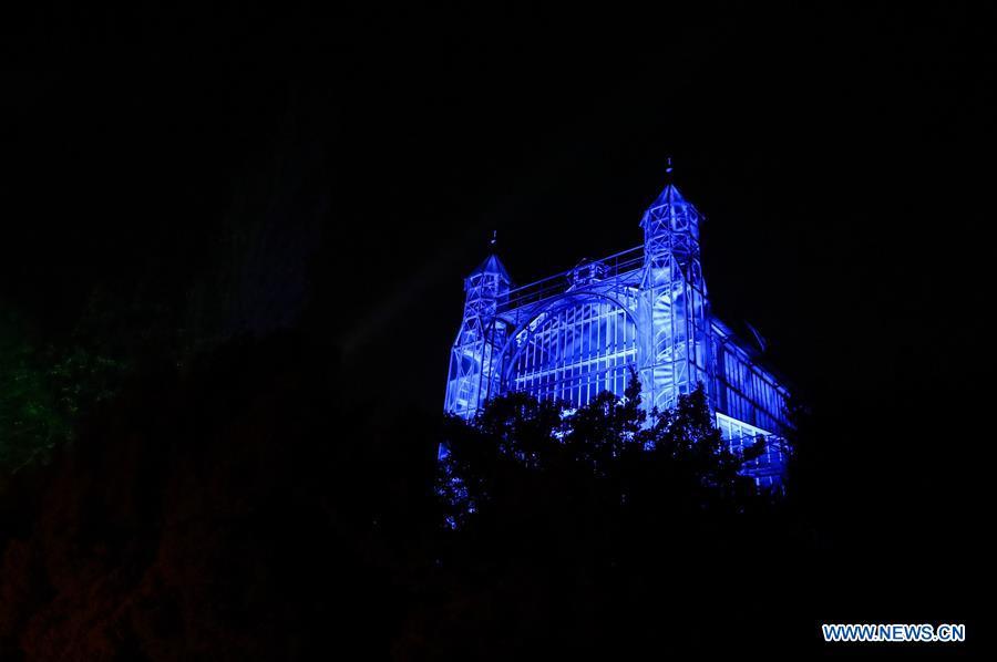 Photo taken on Nov. 15, 2018 shows a view of a light decoration projected on a building during the \