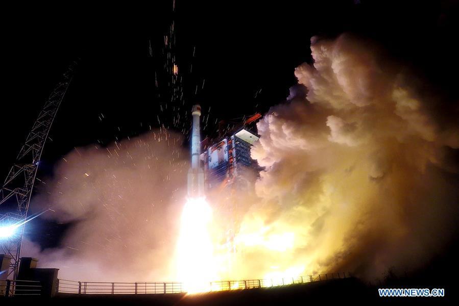 China sends two new satellites of the BeiDou Navigation Satellite System (BDS) into space on a Long March-3B carrier rocket from the Xichang Satellite Launch Center in southwest China\'s Sichuan Province, at 2:07 a.m. on Nov. 19, 2018. (Xinhua/Ju Zhenhua)
