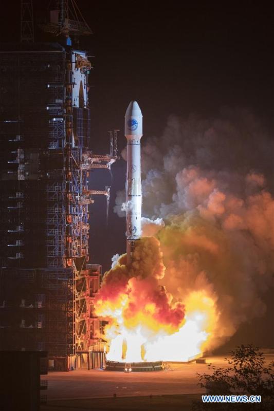 China sends two new satellites of the BeiDou Navigation Satellite System (BDS) into space on a Long March-3B carrier rocket from the Xichang Satellite Launch Center in southwest China\'s Sichuan Province, at 2:07 a.m. on Nov. 19, 2018. (Xinhua/Ju Zhenhua)