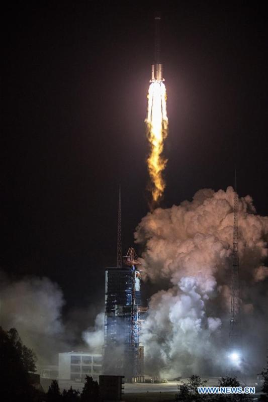 China sends two new satellites of the BeiDou Navigation Satellite System (BDS) into space on a Long March-3B carrier rocket from the Xichang Satellite Launch Center in southwest China\'s Sichuan Province, at 2:07 a.m. on Nov. 19, 2018. (Xinhua/Ju Zhenhua)