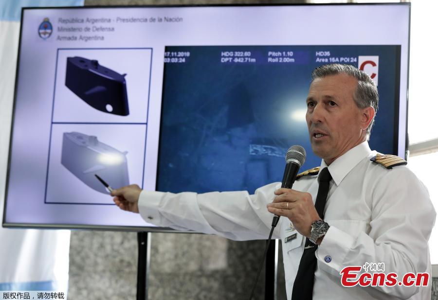 Argentinien Navy spokesman Enrique Balbis speaks during a press conference on the finding of the wreckage of the ARA San Juan submarine, in Buenos Aires, on November 17, 2018. Authorities confirmed the wreckage of the ARA San Juan submarine was found at 907 meters (2,975 feet) of depth, some 500 km from the southern city of Comodoro Rivadavia.(Photo/Agencies)
