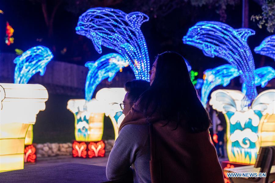People view light installations during the Chinese lantern festival with the theme of \