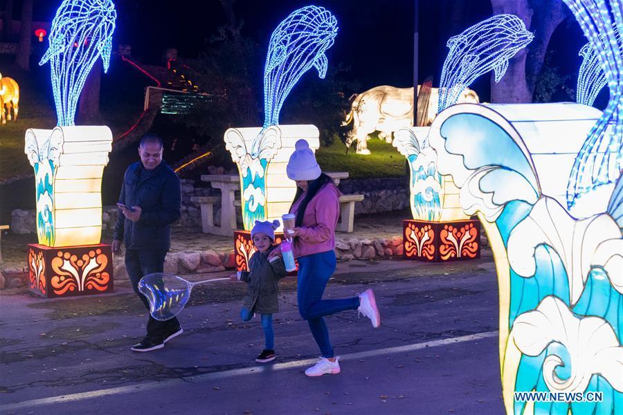 People view light installations during the Chinese lantern festival with the theme of \
