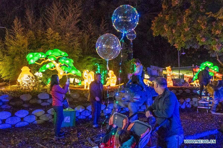 People view light installations during the Chinese lantern festival with the theme of \