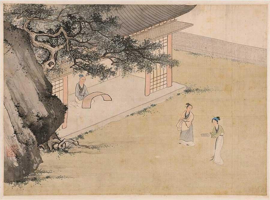 A painting from Chen Shaomei\'s 24 paintings on silk.  (Photo provided to China Daily)

Chen Shaomei (1909-54) gained fame in the art circle at age 20.

Although his career was short-lived, his versatility — and especially his paintings that recreate the sophisticated, refined atmosphere of Chinese ink traditions — won acclaim among generations of artists and collectors.

He completed an album of 24 paintings on silk in 1938. Each portrays a story from the popular Yuan Dynasty (1271-1368) Confucian book, \
