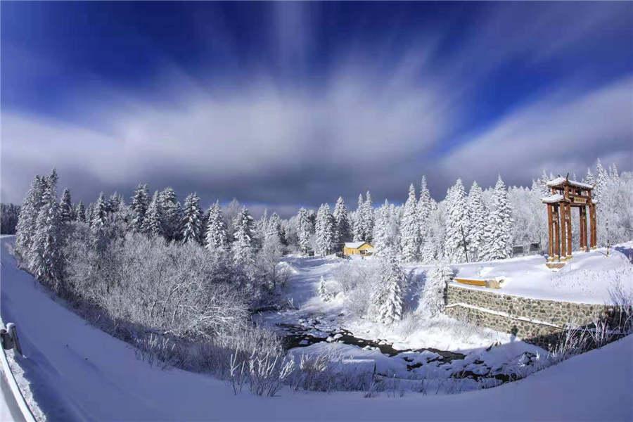 Snowfall has turned the Laoling mountain range into a winter wonderland. (Photo by An Zhenli for chinadaily.com.cn)