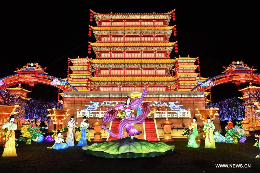 Photo taken on Nov. 30, 2018 shows giant lanterns during the Lantern Festival of Gaillac in Gaillac, France. The 2nd Lantern Festival of Gaillac will open to the public from Dec. 1, 2018 to Feb. 6, 2019, during which 42 sets of Chinese lanterns from Zigong City of southwest China\'s Sichuan Province are presented to visitors. (Xinhua/Chen Yichen)