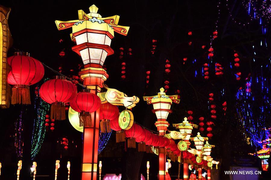 Photo taken on Nov. 30, 2018 shows giant lanterns during the Lantern Festival of Gaillac in Gaillac, France. The 2nd Lantern Festival of Gaillac will open to the public from Dec. 1, 2018 to Feb. 6, 2019, during which 42 sets of Chinese lanterns from Zigong City of southwest China\'s Sichuan Province are presented to visitors. (Xinhua/Chen Yichen)