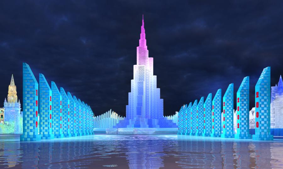 A design sketch for the 40-meter-tall king tower, which will be the highest building in the park.  (Photo provided to chinadaily.com.cn)