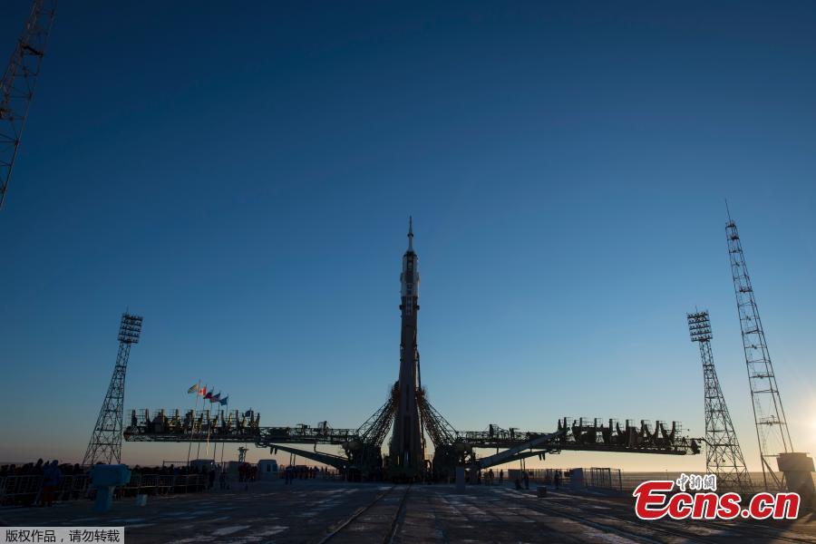 In this photo released by NASA, the Soyuz booster rocket and MS-11 spacecraft siton the launch pad after being rolled out by train on December 1, 2018, at the Baikonur Cosmodrome in Kazakhstan. The launch of the Soyuz MS-11 spacecraft with members of the International Space Station (ISS) expedition 58/59, Russian cosmonaut Oleg Kononenko, NASA astronaut Anne McClain and David Saint-Jacques of the Canadian Space Agency is scheduled on December 3, 2018 from the Russian-leased Kazakh Baikonur cosmodrome. (Photo/Agencies)