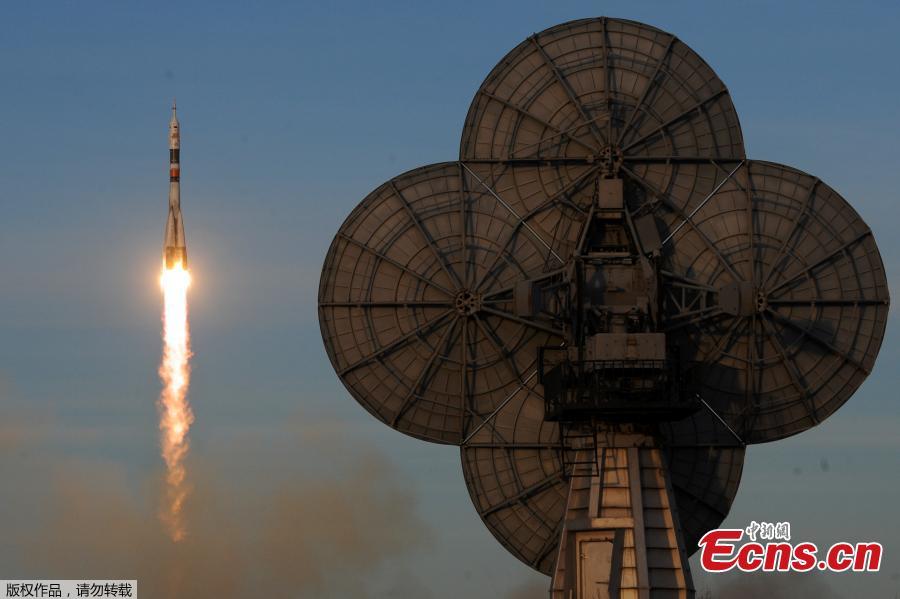 Russia\'s Soyuz MS-11 spacecraft carrying the members of the International Space Station (ISS) expedition 58/59, Russian cosmonaut Oleg Kononenko, NASA astronaut Anne McClain and David Saint-Jacques of the Canadian Space Agency, blasts off to the ISS from the launch pad at the Russian-leased Baikonur cosmodrome on December 3, 2018. (Photo/Agencies)