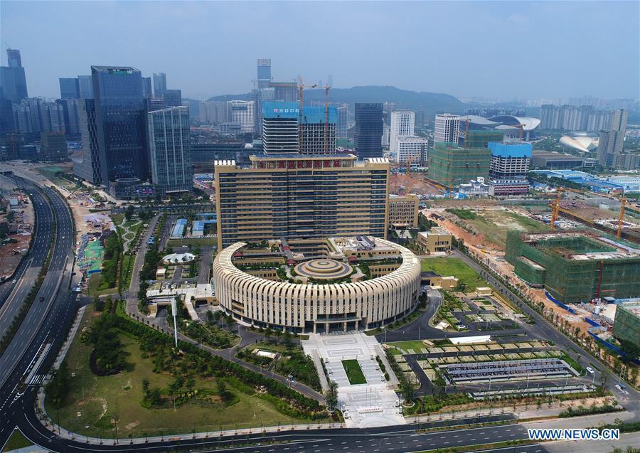 Aerial photo taken on Sept. 15, 2018 shows the Guangxi International Zhuang Medicine Hospital in Nanning, capital city of south China\'s Guangxi Zhuang Autonomous Region. This year marks the 60th anniversary of the establishment of the Guangxi Zhuang Autonomous Region. (Xinhua/Zhou Hua)
