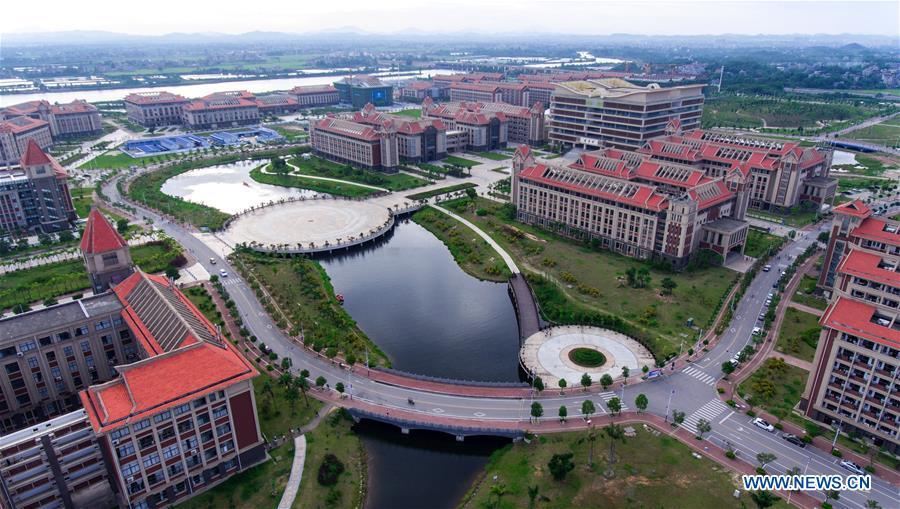 Aerial photo taken on June 6, 2018 shows the Beibuwan University in Qinzhou, south China\'s Guangxi Zhuang Autonomous Region. This year marks the 60th anniversary of the establishment of the Guangxi Zhuang Autonomous Region. (Xinhua/Yu Yong)