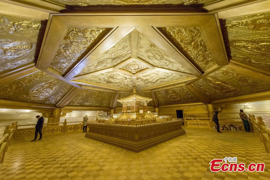 This photo shows the palace that preserved original Tang Dynasty (AD618-907) architecture in Taiyuan Longquan Temple, Shanxi Province, on December 7, 2018. It took 65 tons of pure copper to repair the palace. (Photo: China News Service/ Wei Liang)