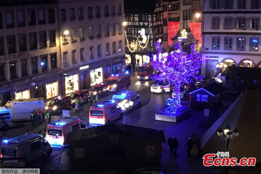 Police, firefighters and emergency services intervene on Place Gutenberg after a shooting on December 11, 2018 in Strasbourg, eastern France. (Photo/Agencies)