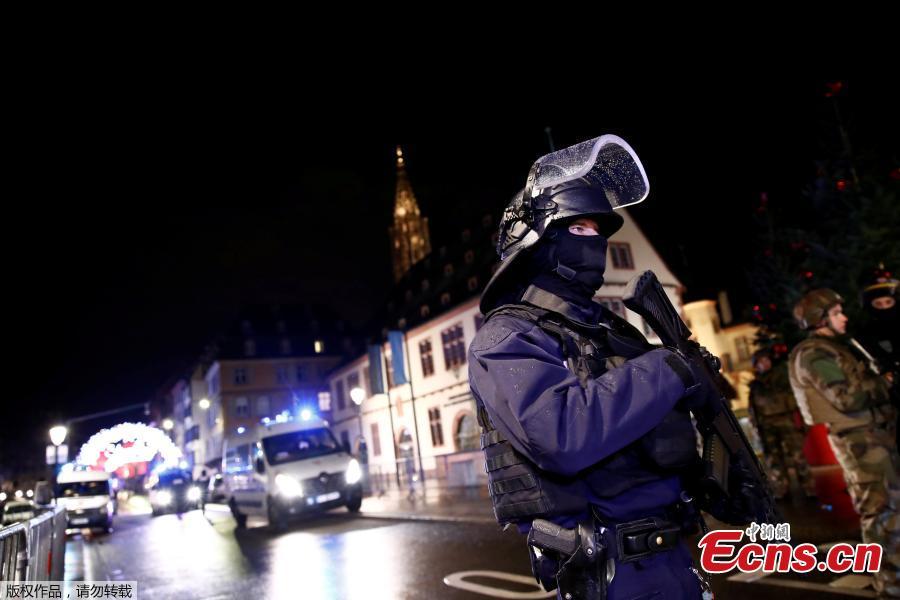 Security forces secure area where a suspect is sought after a shooting in Strasbourg, France, December 11, 2018. (Photo/Agencies)