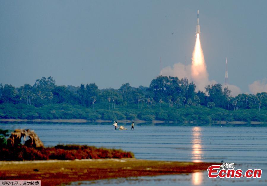 India\'s Geosynchronous Satellite Launch Vehicle GSLV-F11 carrying GSAT-7A communication satellite blasts off from the Satish Dhawan Space Centre in Sriharikota, India, Dec. 19, 2018. Gsat-7A, built by the Indian Space Research Organisation, is meant for augmenting the existing communication capabilities of satellites used by the Indian Air Force, according to Indian media. (Photo/Agencies)