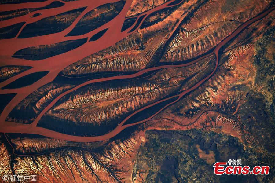The Betsiboka Estuary in Madagascar, draining into the sea and showing changing landscapes due to decimation of rainforests and coastal mangroves, is seen from the International Space Station, Jul. 11, 2018. (Photo/Agencies)